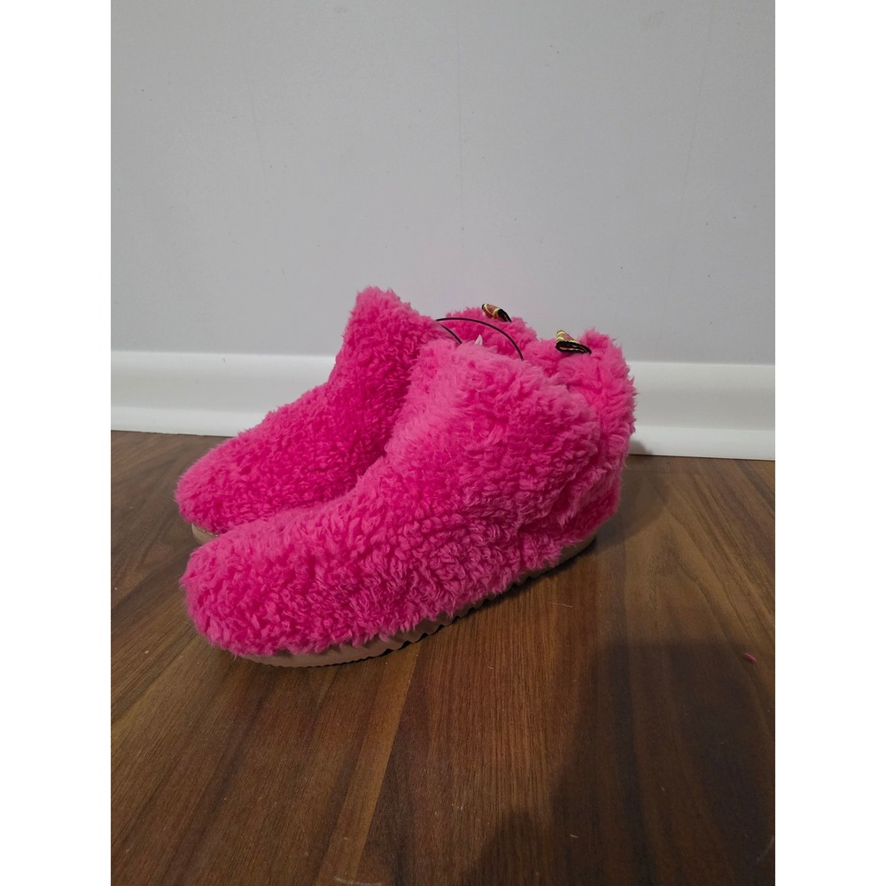 Dearfoams Teddy Bootie Womens Medium 7-8 Pink New Faux Shearling Slippers